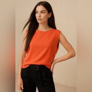 Banana Republic Ribbed Relaxed Tank Top Tee Shirt Coral Orange NWT Size Small